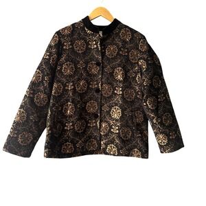 Laura Ashley Blazer Women PL Black Gold Floral Brocade Retro HolidayJacket